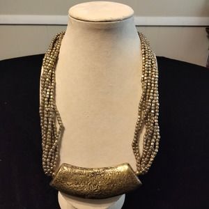 Iris Apfel & Bajalia Gold Toned Metal & Beaded Chunky Statement Necklace